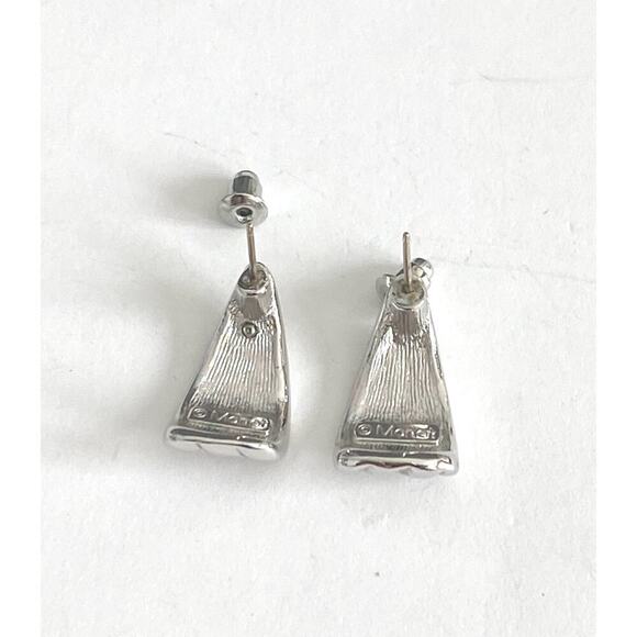 MONET Earrings Studs Triangle Textured Silver Tone - Picture 3 of 8